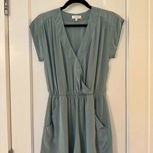 Aritzia Babaton 100% silk blue-green romper